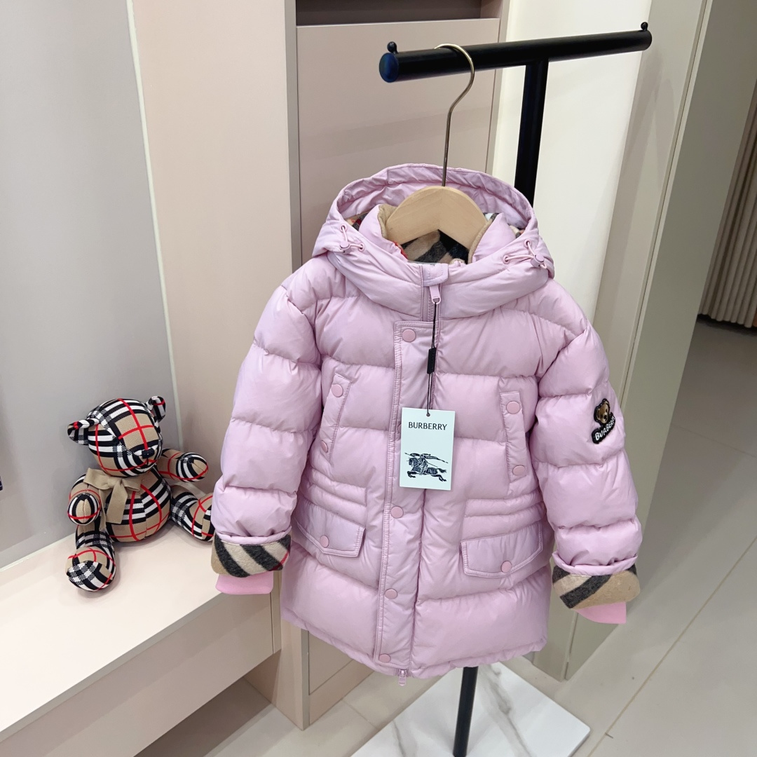 버버리 키즈 카키 체크 다운 겨울 패딩